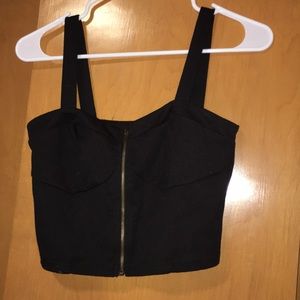 Black Zip Front Crop Top